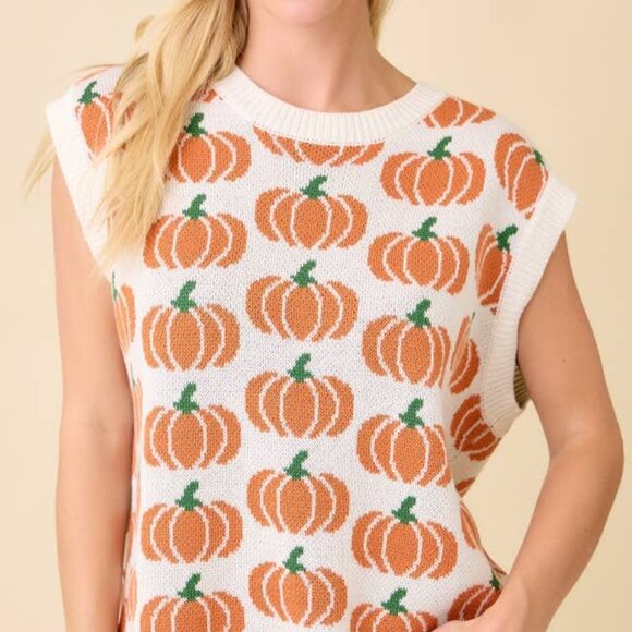 Women's Pumpkin Sleeveless Sweater Mainstrip Size Large - Picture 4 of 6